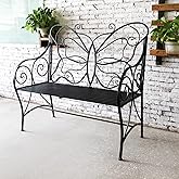 HLC Outdoor Bench Patio Outdoor Garden Bench Butterfly Cast Iron Metal with Armrests for Garden, Park,Yard, Patio, Porch, Law