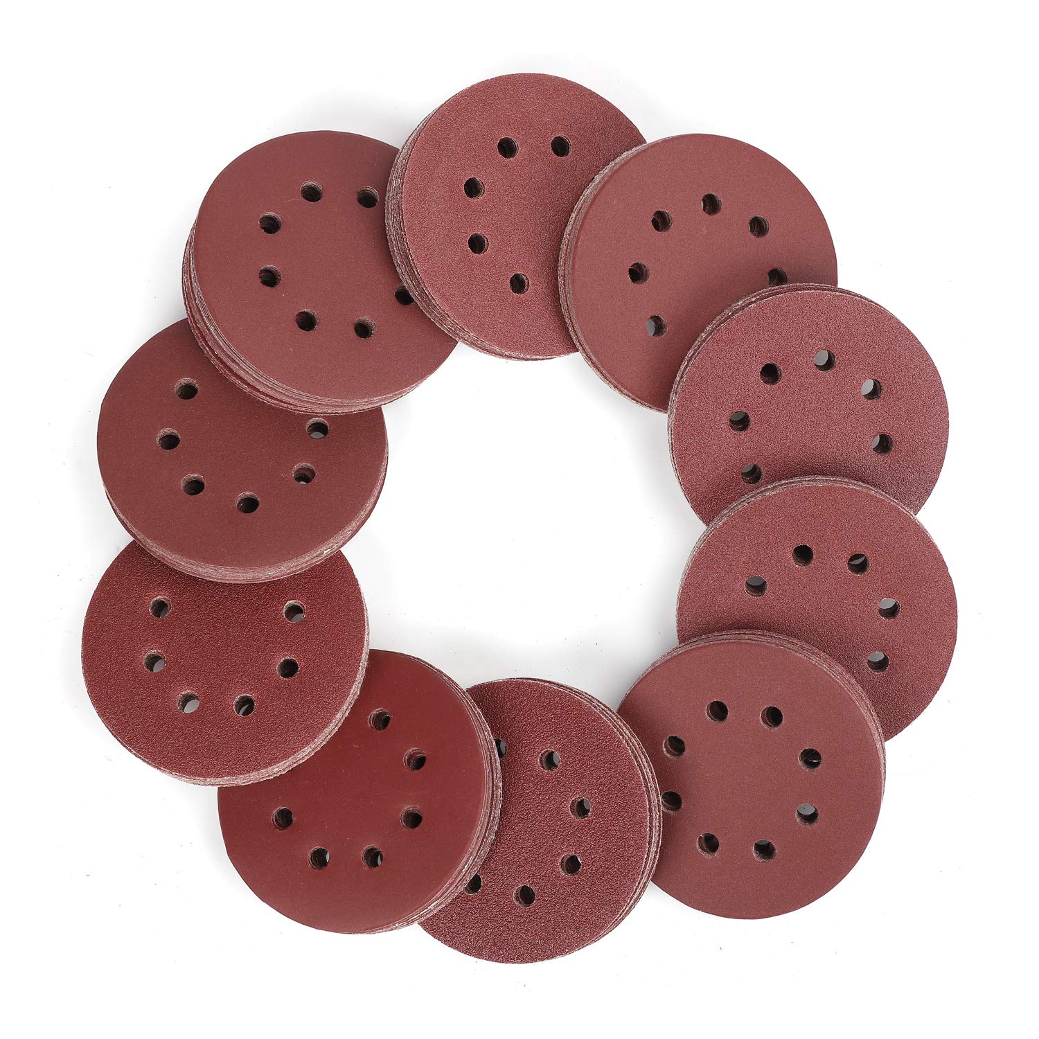 WORKPRO 150-piece Sandpaper Set - 5-Inch 8-Hole Sanding Discs 10 Different Grades Including 60, 80, 100, 120, 150,180, 240, 320, 400, 600 Grits for Random Orbital Sander