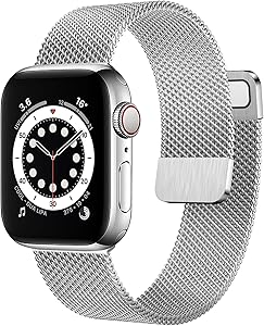 OUHENG Compatible with Apple Watch Bands 40mm 38mm 44mm 42mm, Magnetic Stainless Steel Mesh Loop Metal Band Strap for iWatch Series 6/5/4/3/2/1 SE (Silver, 40mm 38mm)