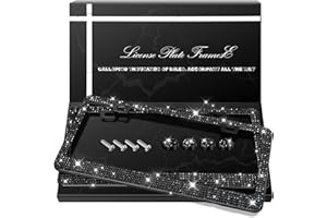 QUANQIUFEI 2 Pack Bling License Plate Frames, Sparkly Rhinestone Diamond Car License Plate Cover for Women, Stainless Steel C