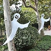 JOYIN Halloween 2 Pcs 53” Tree Wrap Ghost Decoration, Smiling Ghost Design Decorations for Halloween Outdoor, Lawn, Tree Deco