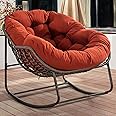 HOMEFUN Outdoor Patio Rocking Chairs, Oversized Papasan Rocking Chair Indoor with Padded Cushion - Rocker Egg Chair for Front