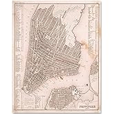 New York City Map Art From 1844 - Old City Street NYC Map, Antique Wall Hanging Home and Office Decor, Classic Gift for Old M