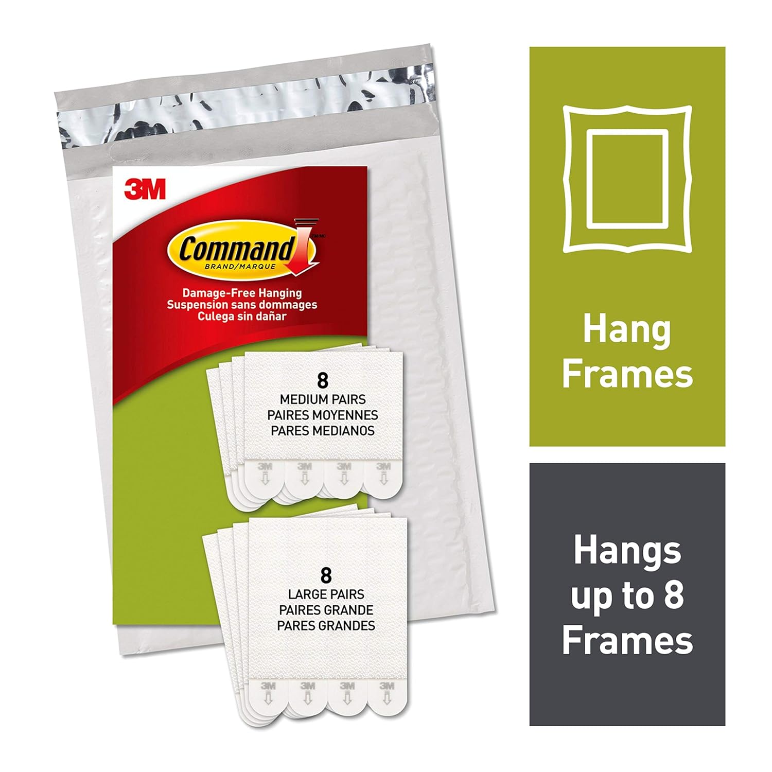 Command, PH209-16NA, Picture Hanging Strips, 8 Medium Pairs and 8 Large Pairs, White, in easy-to-open packaging