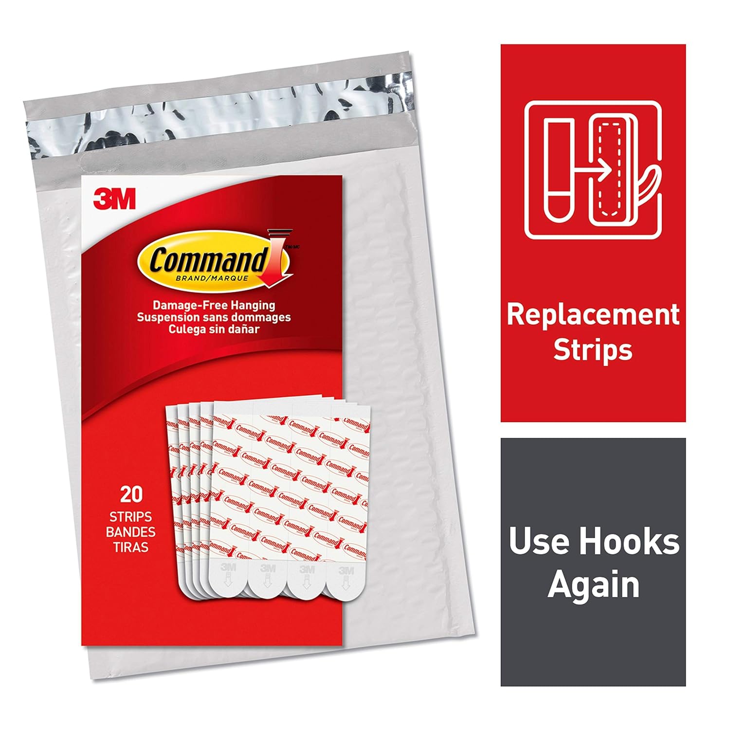 Command Large Refill Strips, White, 20-Strips, (GP023-20NA) - Easy to Open Packaging