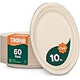 100% Compostable Oval Paper Plates [50-Pack] - {PFAS-Free} - {BPI Certified} - [10 Inch] Heavy Duty, Eco-Friendly, Biodegrada