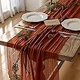 Keketo Thanksgiving Fall Table Runner Cheesecloth Runner Terracotta Gauze 120 Inch 10 FT Rustic Burnt Orange Cheese Cloth for