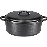 Amazon Basics Round Pre-Seasoned Cast Iron Dutch Oven Pot with Lid and Dual Handles, Heavy-Duty & Large, 7-Quart, Black