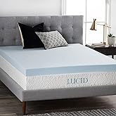 LUCID 4 Inch Gel Memory Foam Mattress Topper, Ventilated Design, Ultra Plush, CertiPUR-US Certified, Twin,Blue