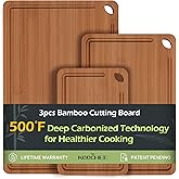 Bamboo Cutting Board, Durable Wood Cutting Boards for Kitchen with Deep Juice Grooves & Built-in Handles, Ideal Charcuterie &