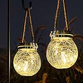 ROSHWEY Solar Lantern, 2 Pack Garden Decor Lights Waterproof Outdoor Lanterns with 30 LED Solar Lights Patio Hanging Lights f