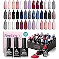 Beetles 23Pcs Gel Nail Polish Set with 3Pcs Base Matte and Glossy Top Coat,Nude Gray Pink Blue Burgundy Glitter Gel Polish Ki