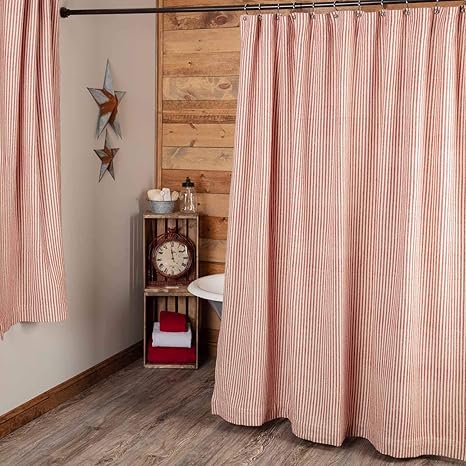 Wonderful primitive bathroom decor cheap Amazon Com Homespun Red Ticking Shower Curtain 72 X Natural Barn Farmhouse Primitive Bathroom Decor Kitchen Dining