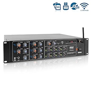 8-Channel Wireless Bluetooth Power Amplifier - 4000W Rack Mount Multi Zone Sound Mixer Audio Home Stereo Receiver Box System w/RCA, USB, AUX - for Speaker, PA, Theater, Studio/Stage - Pyle PT8050CH