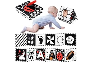 URMYWO Black and White Baby Toys, High Contrast Newborn Toys 0-3 Months Brain Development, Tummy Time Toys, Soft Baby Book, I