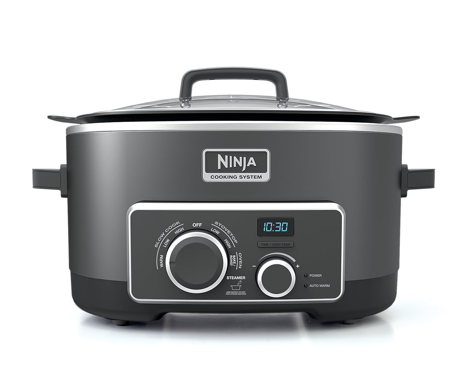 Ninja Multi-Cooker with 4-in-1 Stove Top, Oven, Steam and Slow Cooker Options, 6-Quart Nonstick Pot, and Steaming/Roasting Rack (MC950Z), Black