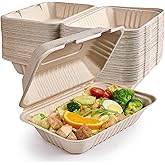 ECOLipak 75 Pack Clamshell Take Out Food Containers, 100% Compostable To Go Containers Disposable, 9X6 inch Heavy-Duty To Go 