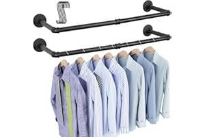 OROPY Industrial Pipe Clothes Rack Wall Mounted Set of 2, 38.4 inches Heavy Duty Iron Pipe Clothing Garment Rail, Multi-Purpo