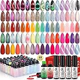 Lavender Violets 49 PCS Gel Nail Polish Set, 45 Colors Cat Eye Reflective Glitter Gel Polish with Base Coat Glossy and Matte 