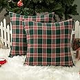 AQOTHES Pack of 2 Christmas Plaid Decorative Throw Pillow Covers Scottish Tartan Cushion Case for Farmhouse Home Holiday Deco