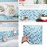 BEAUSTILE Decorative Tile Stickers Peel and Stick Backsplash Fire retardant tile sheet (10pcs) (L, N.Blue)