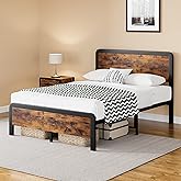 SUNNYFURN Full Size Bed Frame Mattress Metal Foundation with Headboard Footboard, Wooden Platform, Large Under Bed Storage, N