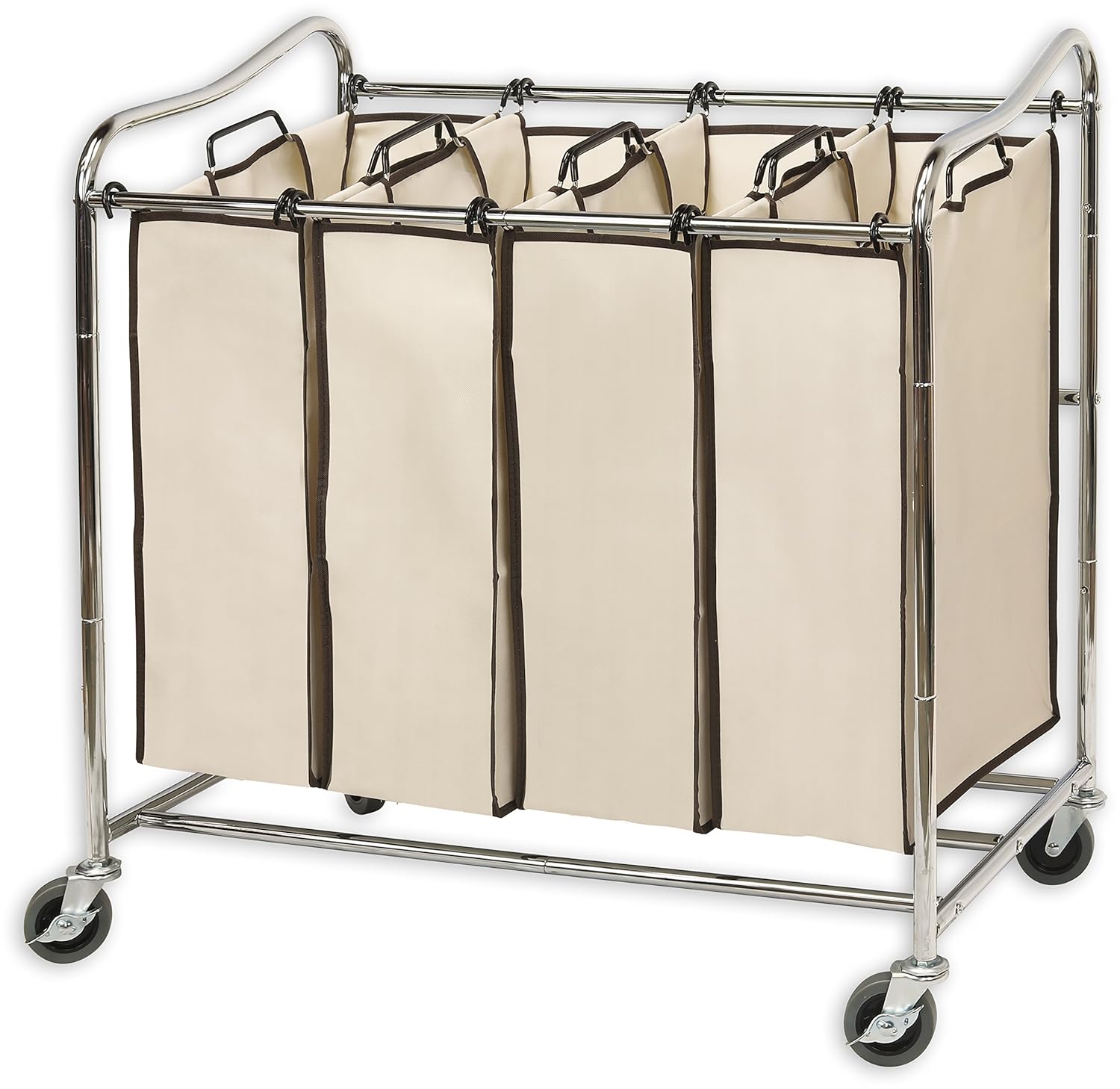 Simplehouseware 4-Bag Heavy Duty Rolling Laundry Sorter Cart, Chrome