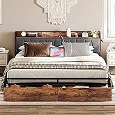 LIKIMIO King Size Bed Frame, Storage Headboard with Charging Station, Platform Bed with Drawers, No Box Spring Needed, Easy A