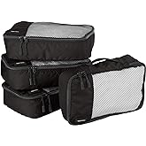 Amazon Basics 4 Piece Packing Travel Organizer Zipper Cubes Set, Small, Black