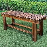 LSPYYDS Outdoor Garden Bench, 3-Person Wood Patio Bench Weatherproof Outdoor Backless Bench, Anti-Corrosion and Anti-Rust Gar