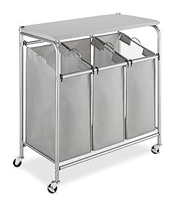 Whitmor 3 Section Rolling Laundry Sorter with Folding Station - Ironing Board