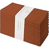 PurpleEssences Rust Set of 12 Hemstitch Cloth Dinner Napkins 100% Cotton - Soft Durable Washable -Ideal for Events Wedding Fa