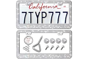 Newzon Bling Rhinestone Car License Plate Frames - Diamond Bedazzled Handcrafted Stainless Steel - Sparkly Glitter Crystal Ca