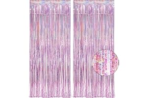 Pink Tinsel Curtain Party Backdrop - GREATRIL Foil Fringe Curtain Lilac Pink Party Streamers for Princess Bachelorette Euphor