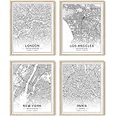 HAUS AND HUES Black and White Abstract Art Set of 4 Black and White Pictures of City Wall Art | Paris Wall Decor, New York Ci