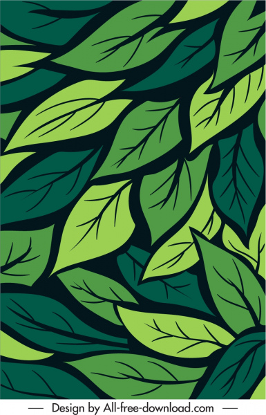 leaves background template green handdrawn flat design 