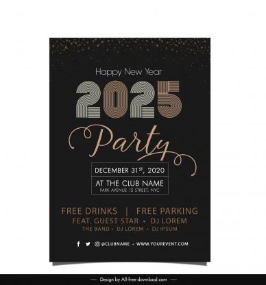 2025 new year party invitaion card template flat dark