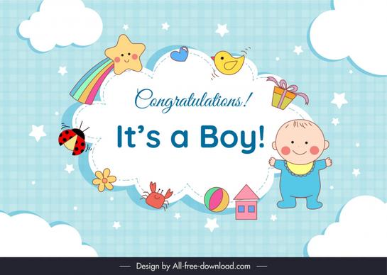 baby boy banner template flat cute cartoon 