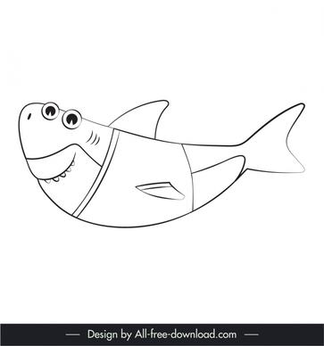 baby shark icon funny black white stylized cartoon outline 