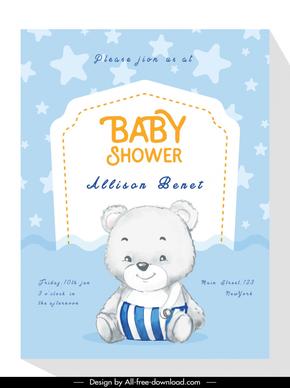 baby shower invitation card template cute teddy bear stars