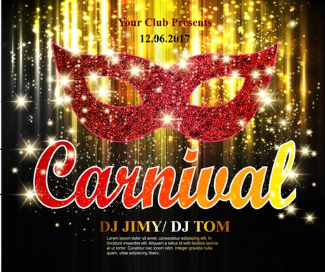 carnival banner design with mask on bokeh background