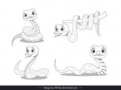   cute snakes design elements cute handdrawn outline