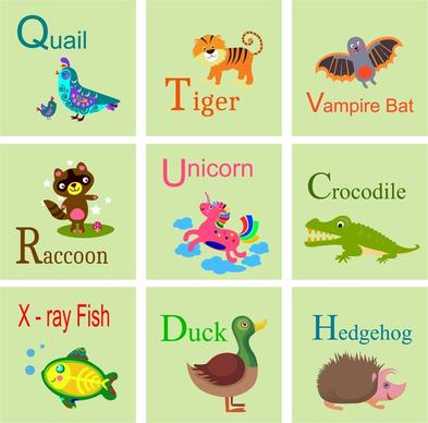 educational alphabets isolated with various cute animals