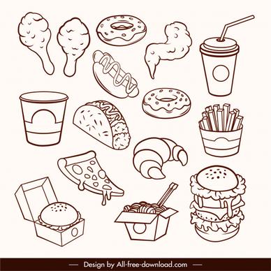 fast food icons hand drawn sketch