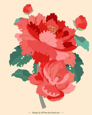 flower painting red green retro design