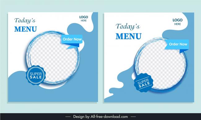 food menu banner template checkered blue circle curve