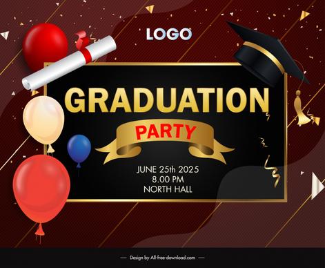   graduation party backdrop template elegant balloon ribbon confetti