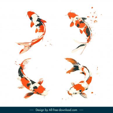  koi fishes sets design elements dynamic grunge