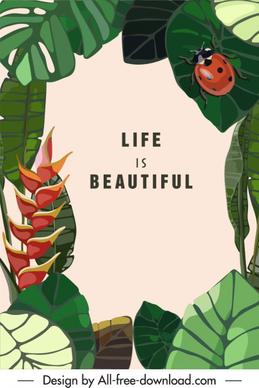 life banner nature theme classic plant ladybug sketch