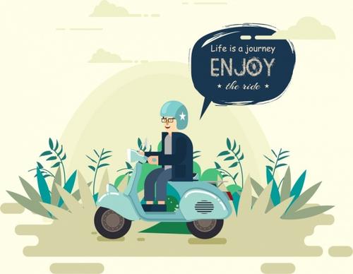 lifestyle banner man ride motorbike icon cartoon design